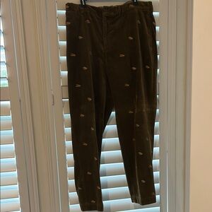 Men's Ralph Lauren Brown Corduroy Pants with Embroidered Fly Fishing accents